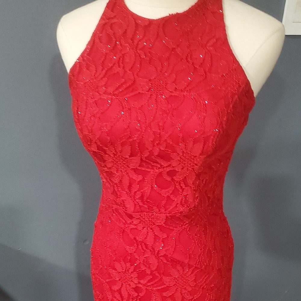 City Triangles Elegant Red Lace Maxi Dress - Picture 3 of 16